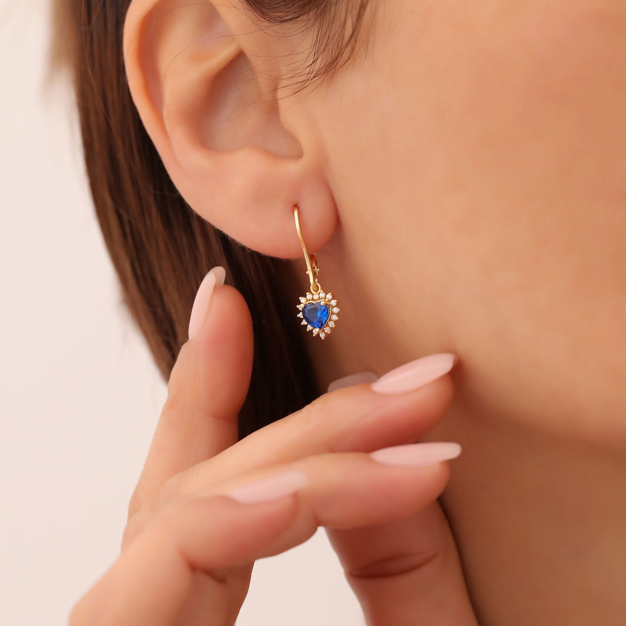 Sapphire Heart Dangle Earring by Real Diamonds in 14K Solid Gold, September Birthstone Jewelry Queen Jewelry Earrings
