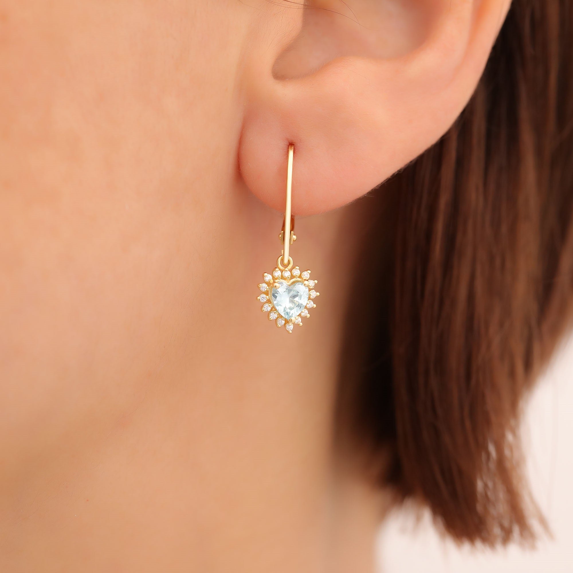 Aquamarine Heart Dangle Earring by Real Diamonds in 14K Solid Gold, March Birthstone Jewelry Queen Jewelry Earrings