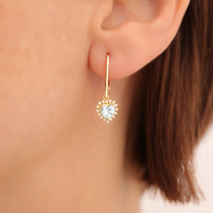 Aquamarine Heart Dangle Earring by Real Diamonds in 14K Solid Gold, March Birthstone Jewelry Queen Jewelry Earrings