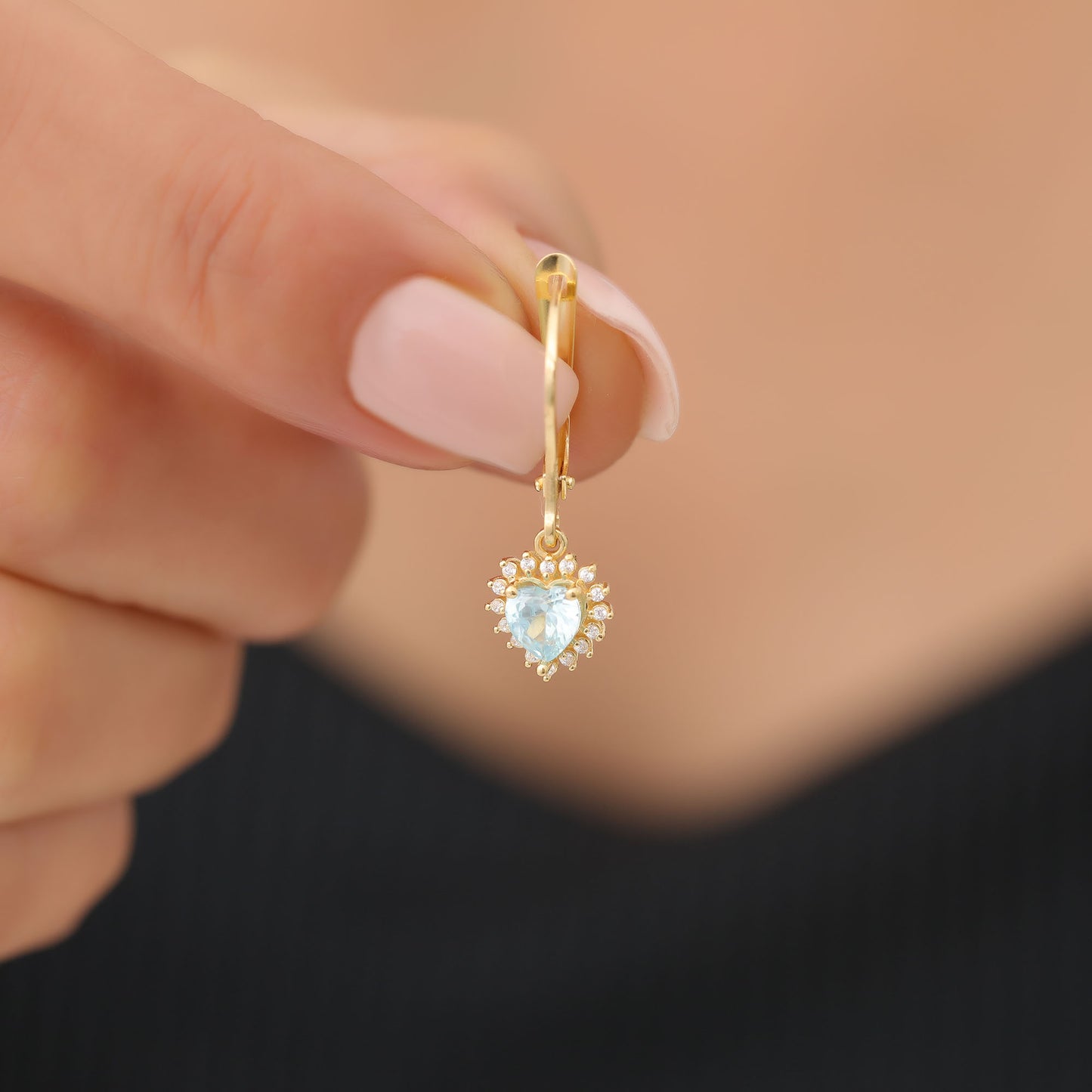Aquamarine Heart Dangle Earring by Real Diamonds in 14K Solid Gold, March Birthstone Jewelry Queen Jewelry Earrings