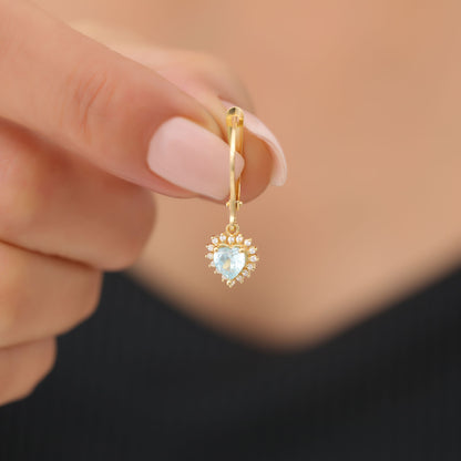 Aquamarine Heart Dangle Earring by Real Diamonds in 14K Solid Gold, March Birthstone Jewelry Queen Jewelry Earrings