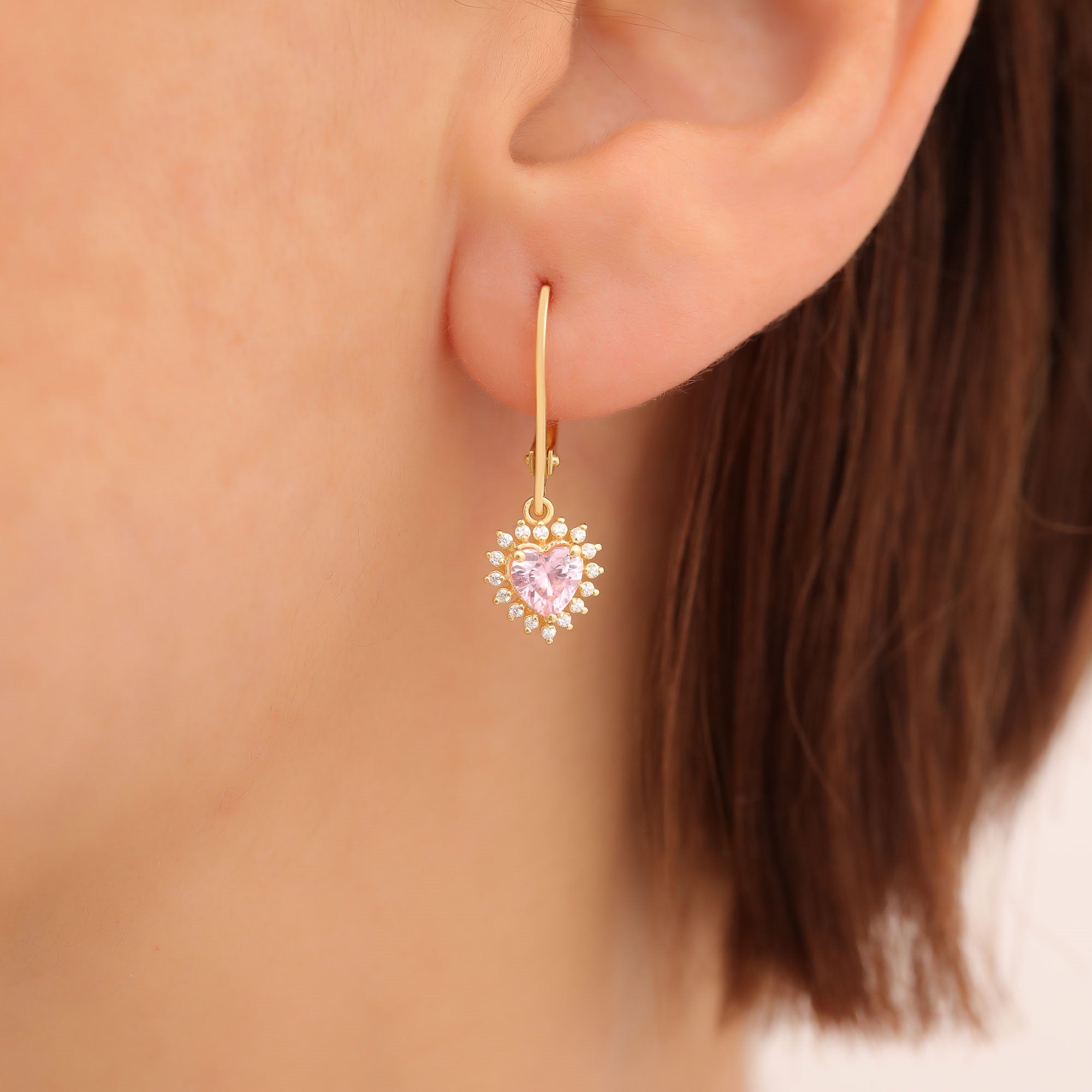Pink Tourmaline Heart Dangle Earring by Real Diamonds in 14K Solid Gold, October Birthstone Jewelry Queen Jewelry Earrings