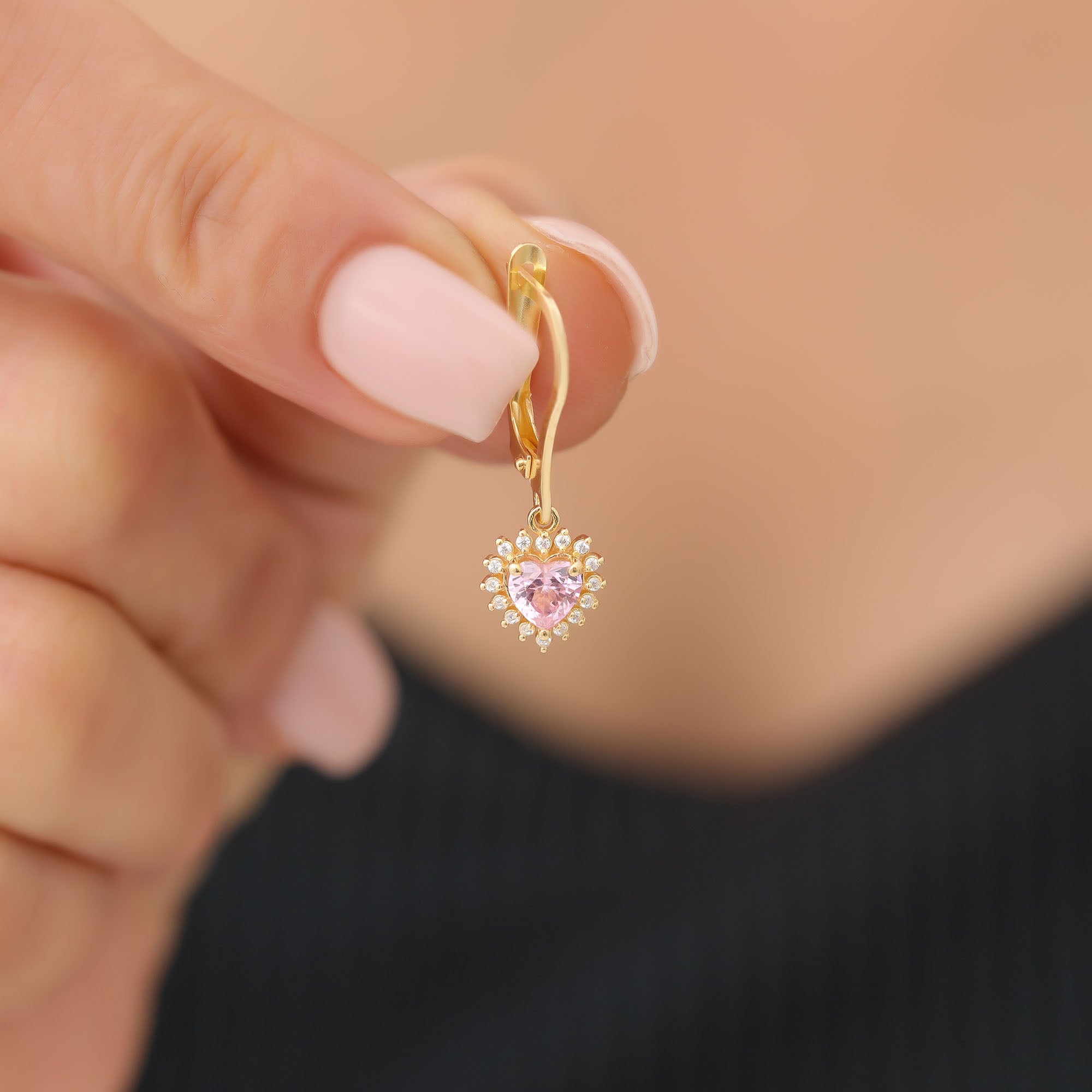 Pink Tourmaline Heart Dangle Earring by Real Diamonds in 14K Solid Gold, October Birthstone Jewelry Queen Jewelry Earrings