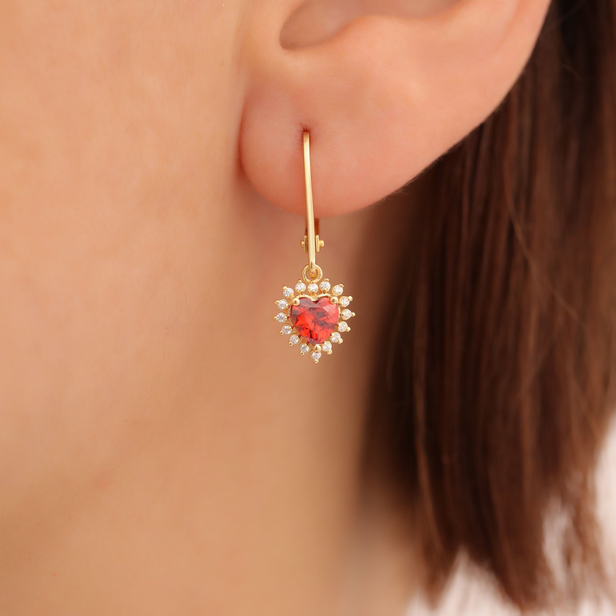 Garnet Heart Dangle Earring by Real Diamonds in 14K Solid Gold, January Birthstone Jewelry Queen Jewelry Earrings