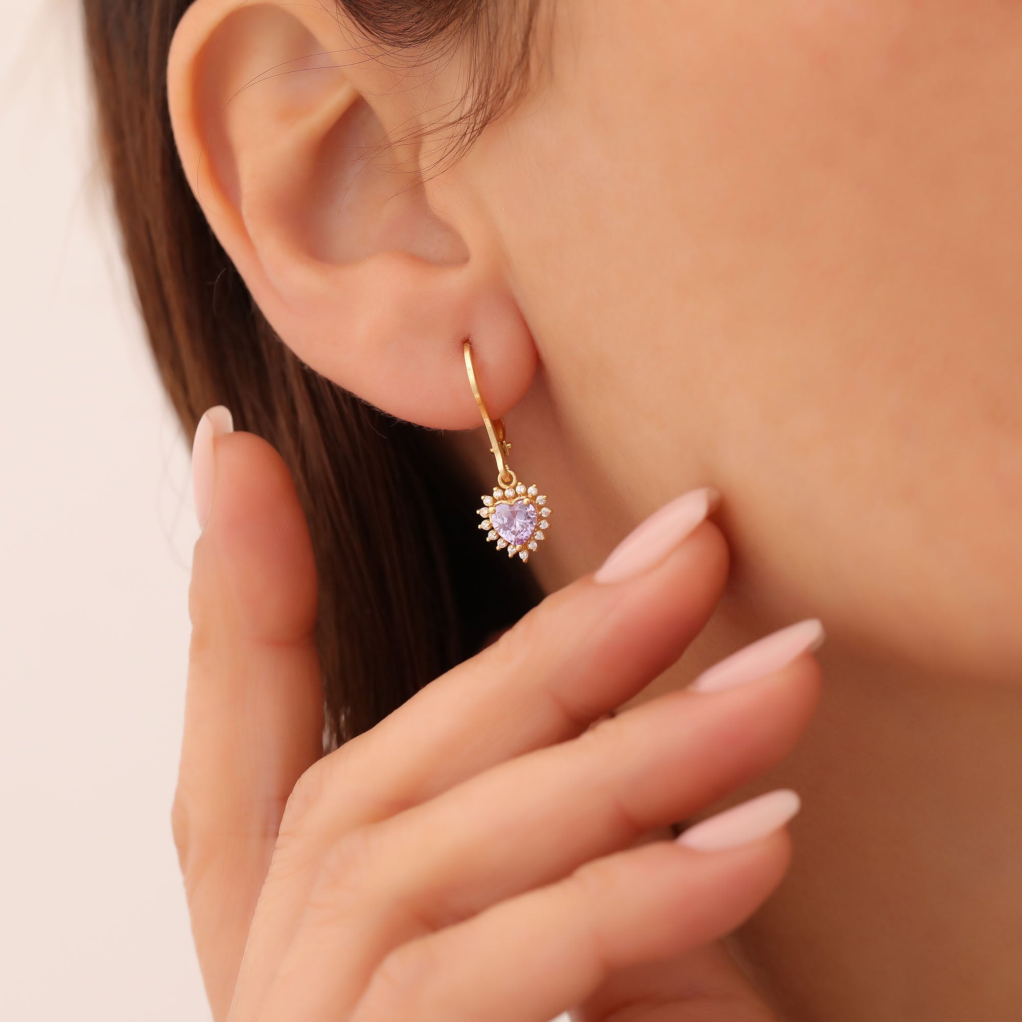Alexandrite Heart Dangle Earring by Real Diamonds in 14K Solid Gold, June Birthstone Jewelry Queen Jewelry Earrings