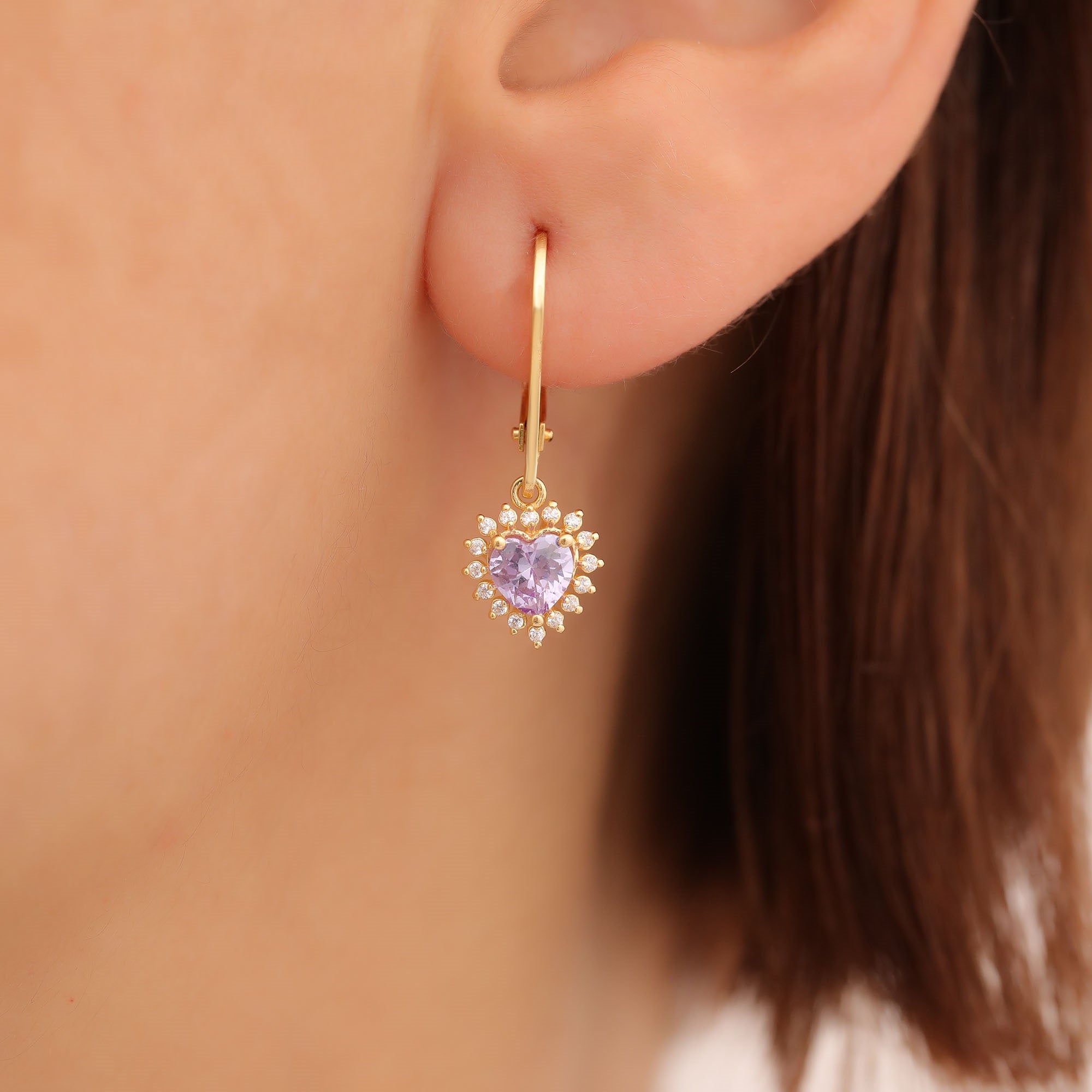 Alexandrite Heart Dangle Earring by Real Diamonds in 14K Solid Gold, June Birthstone Jewelry Queen Jewelry Earrings