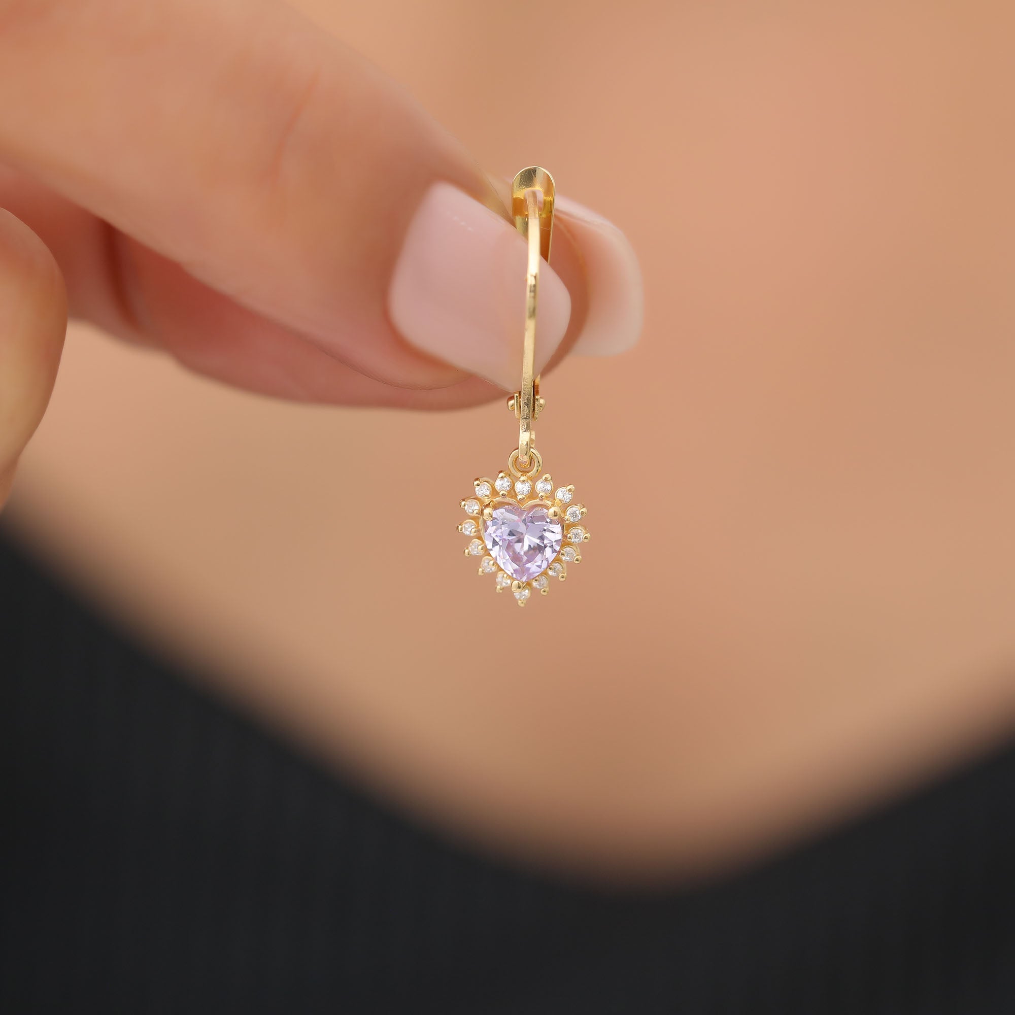 Alexandrite Heart Dangle Earring by Real Diamonds in 14K Solid Gold, June Birthstone Jewelry Queen Jewelry Earrings
