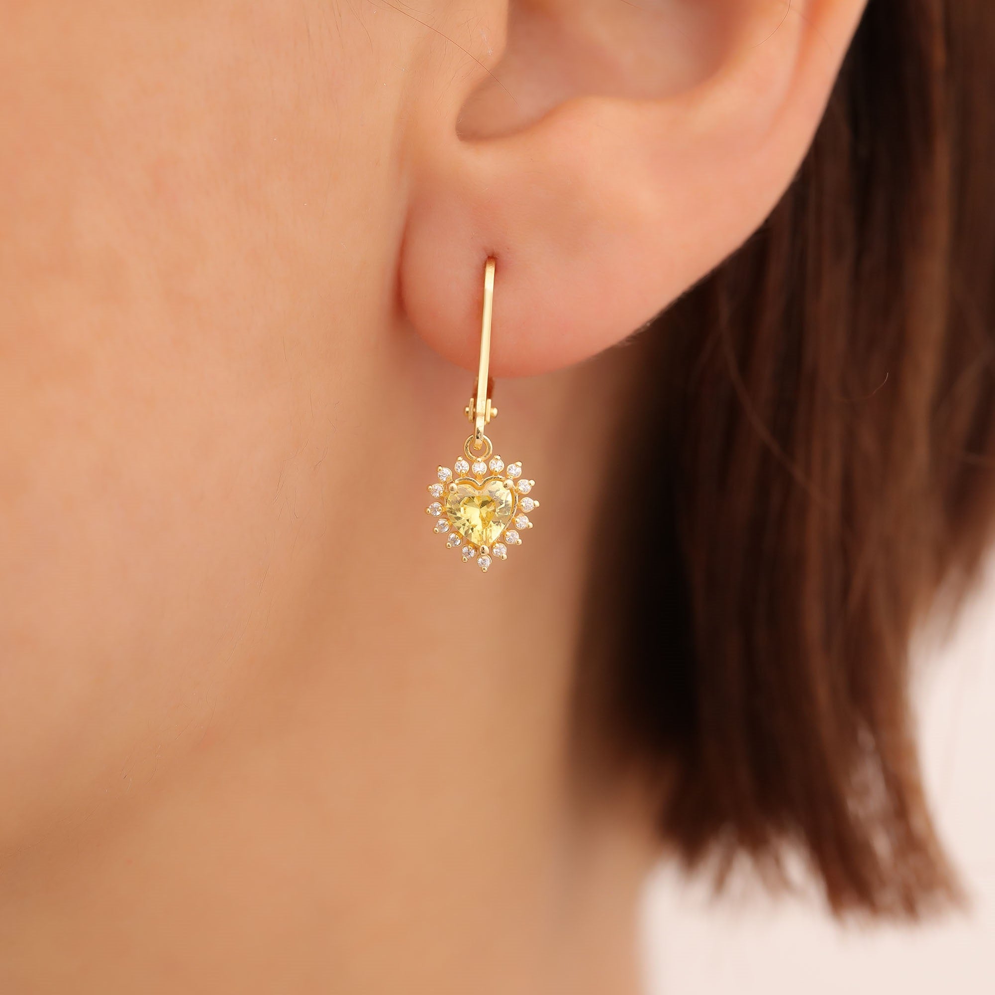 Yellow Topaz Heart Dangle Earring by Real Diamonds in 14K Solid Gold, Birthstone Jewelry Queen Jewelry Earrings