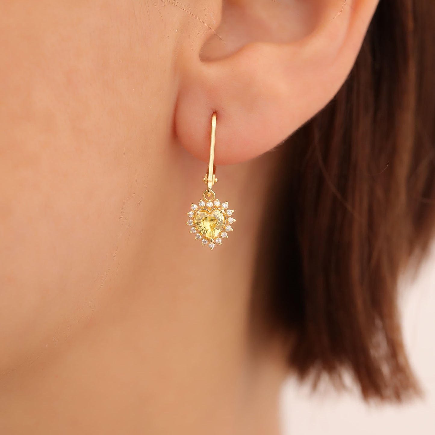 Yellow Topaz Heart Dangle Earring by Real Diamonds in 14K Solid Gold, Birthstone Jewelry Queen Jewelry Earrings