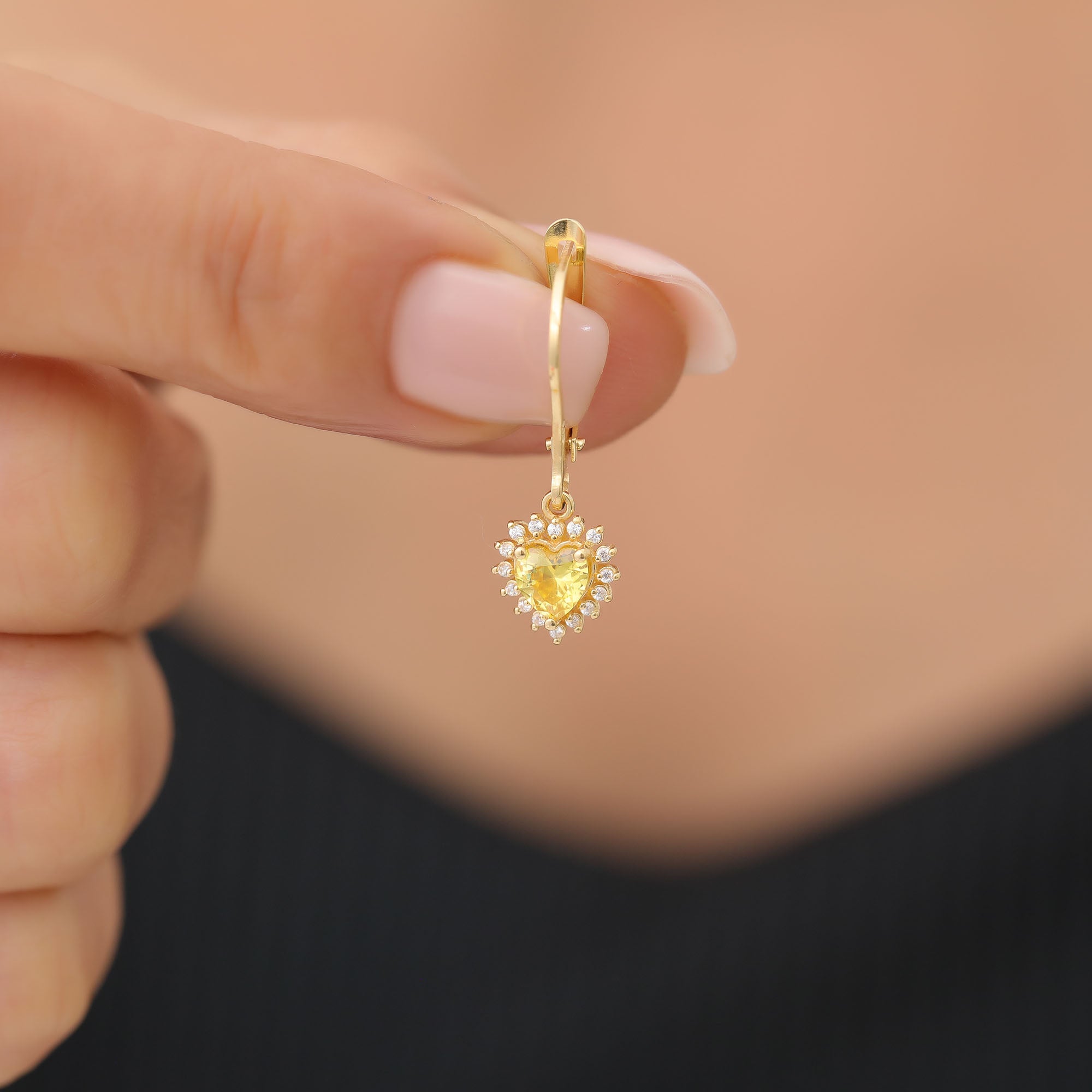 Yellow Topaz Heart Dangle Earring by Real Diamonds in 14K Solid Gold, Birthstone Jewelry Queen Jewelry Earrings