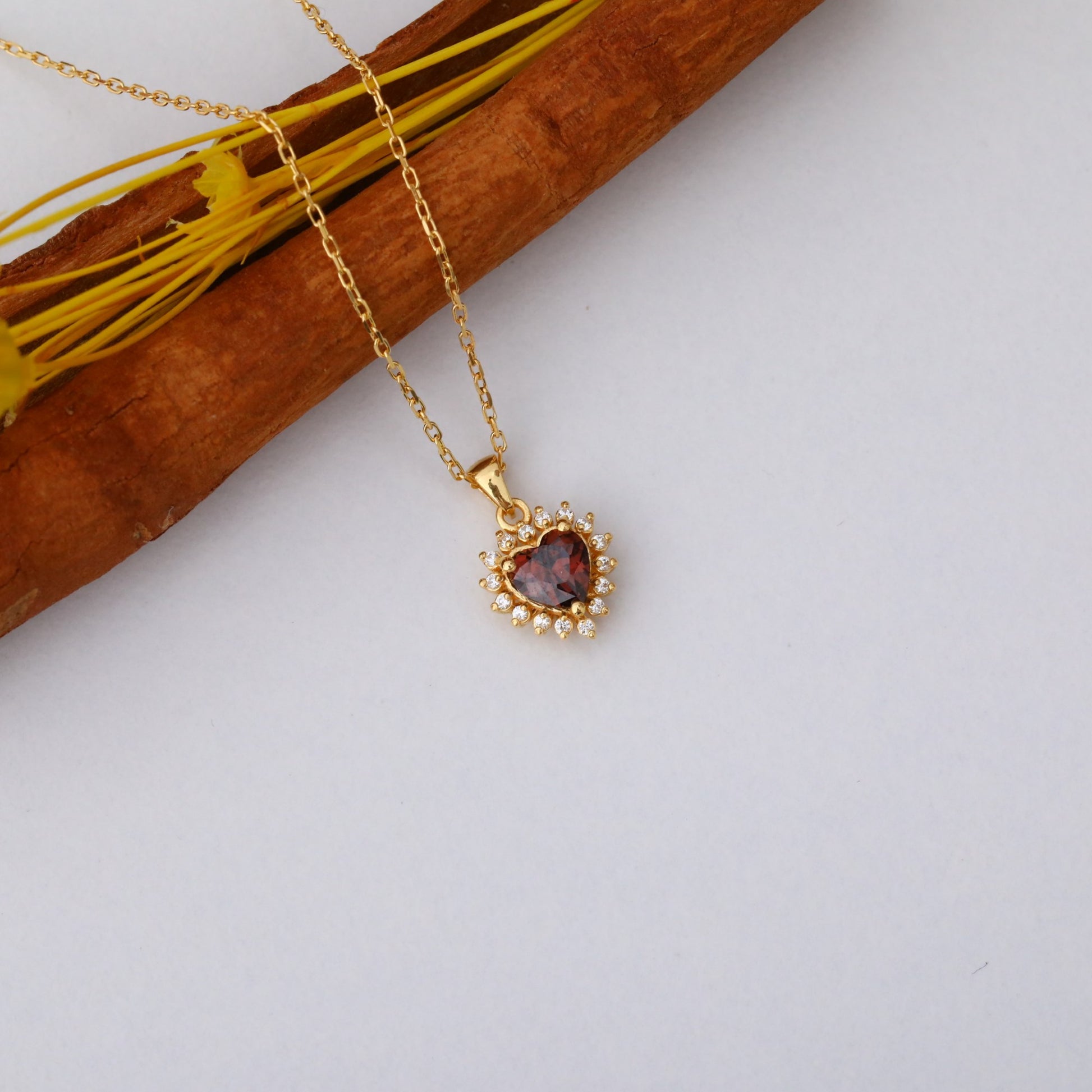 Smoky Quartz Heart Necklace Surrounded by Real Diamonds in 14K Solid Gold Pendant, Birthstone Charms Queen Jewelry Necklace