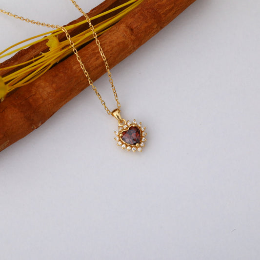 Smoky Quartz Heart Necklace Surrounded by Real Diamonds in 14K Solid Gold Pendant, Birthstone Charms Queen Jewelry Necklace