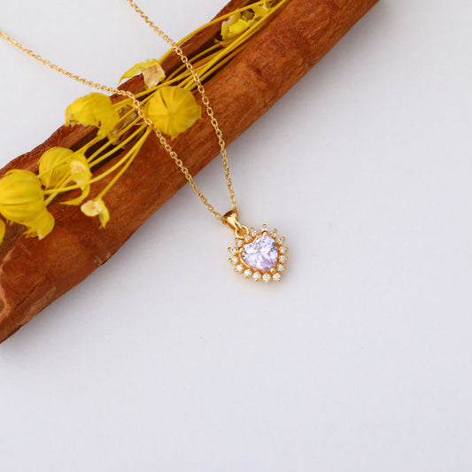 Alexandrite Heart Necklace Surrounded by Real Diamonds in 14K Solid Gold Pendant, June Birthstone Charms Queen Jewelry Necklace