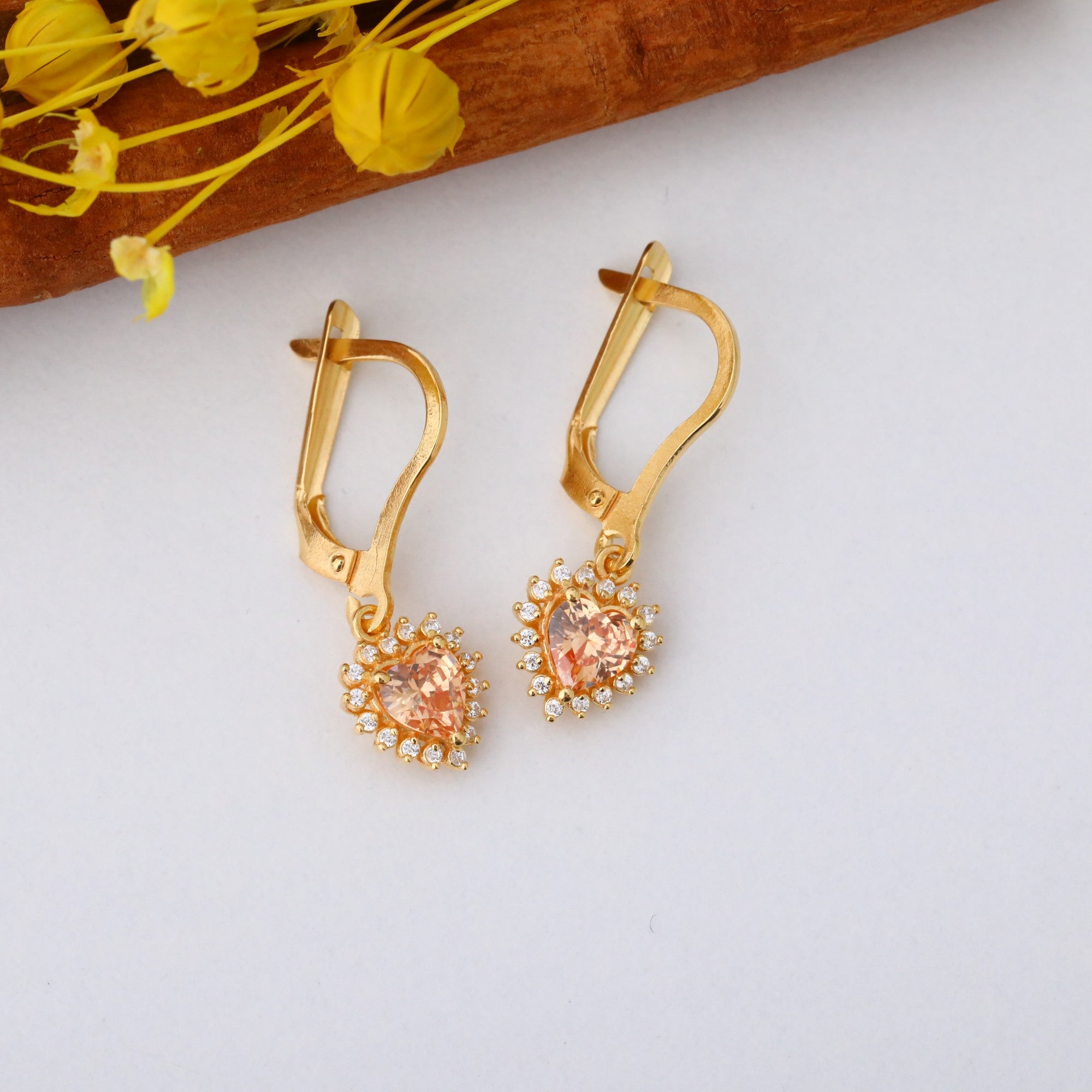 Citrine Heart Dangle Earring by Real Diamonds in 14K Solid Gold, November Birthstone Jewelry Queen Jewelry Earrings