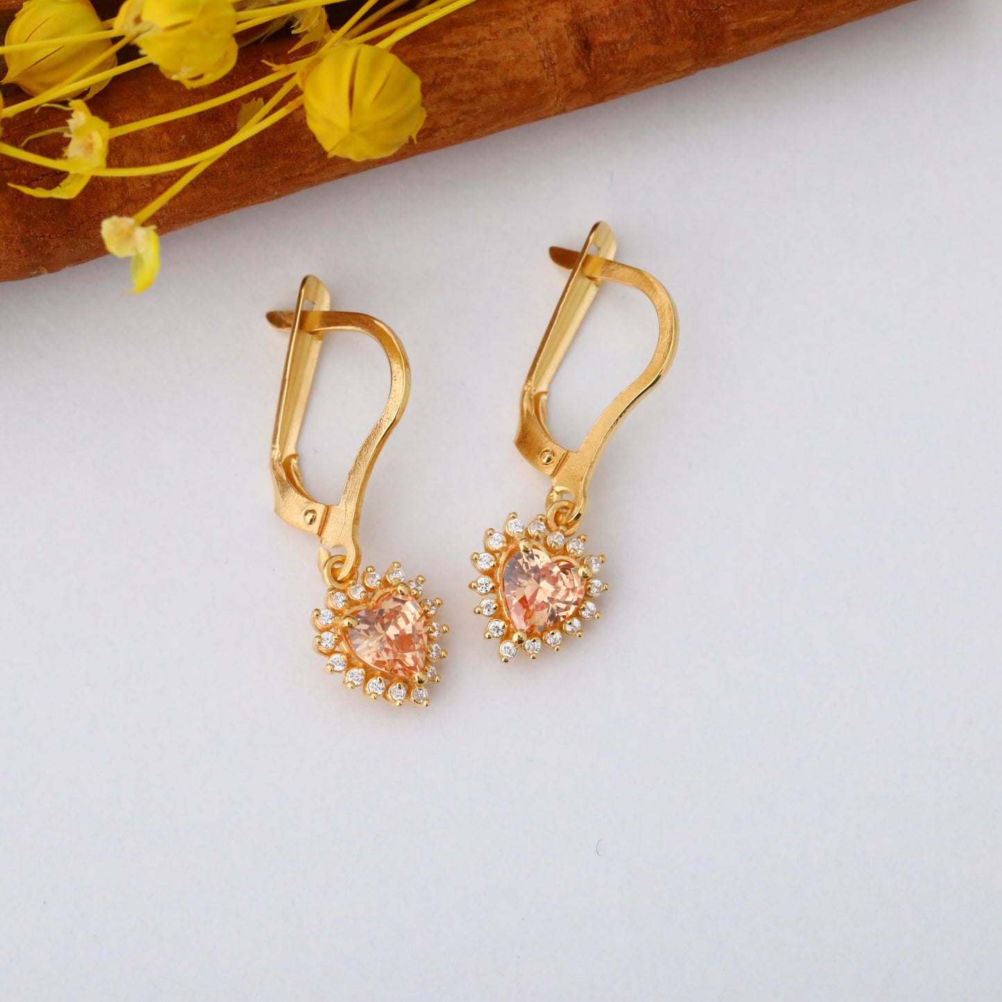 Citrine Heart Dangle Earring by Real Diamonds in 14K Solid Gold, November Birthstone Jewelry Queen Jewelry Earrings
