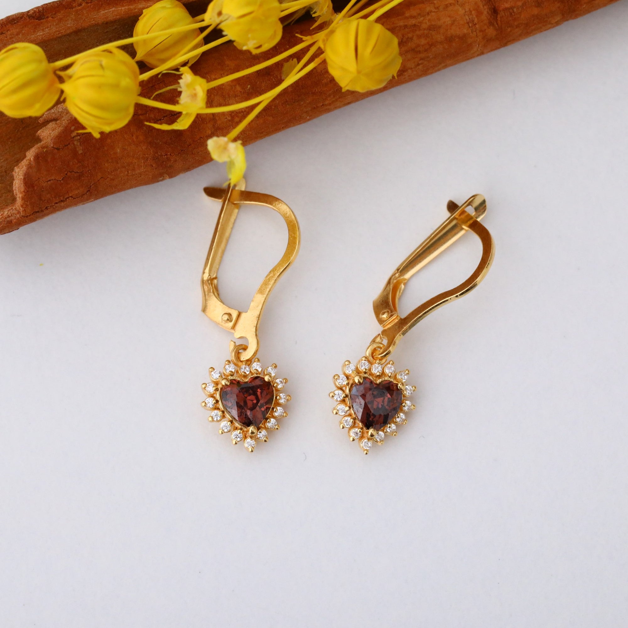Smoky Quartz Heart Dangle Earring by Real Diamonds in 14K Solid Gold, Birthstone Jewelry Queen Jewelry Earrings