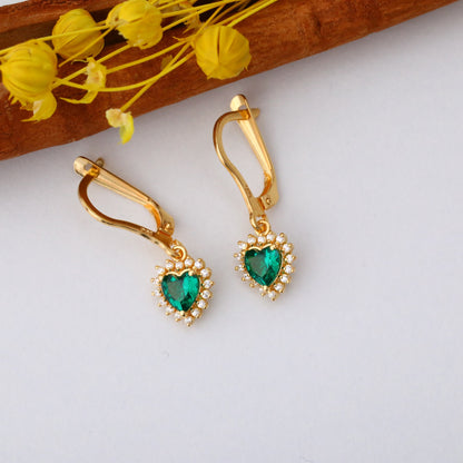 Emerald Heart Dangle Earring by Real Diamonds in 14K Solid Gold, May Birthstone Jewelry Queen Jewelry Earrings