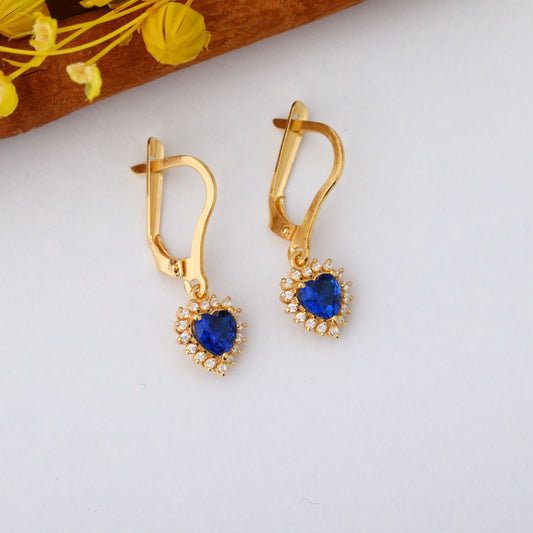 Sapphire Heart Dangle Earring by Real Diamonds in 14K Solid Gold, September Birthstone Jewelry Queen Jewelry Earrings