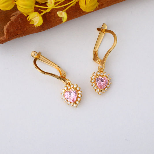 Pink Tourmaline Heart Dangle Earring by Real Diamonds in 14K Solid Gold, October Birthstone Jewelry Queen Jewelry Earrings