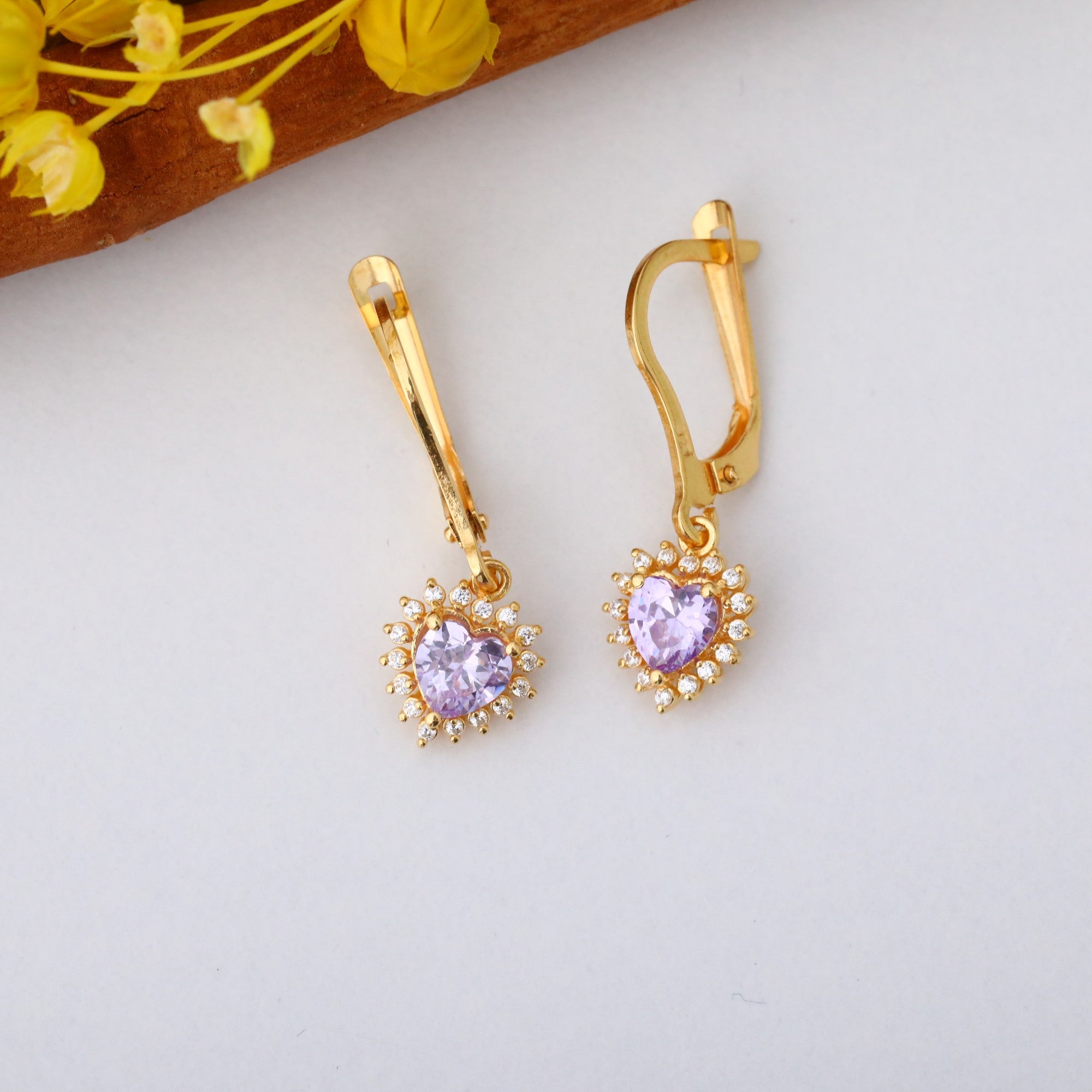 Alexandrite Heart Dangle Earring by Real Diamonds in 14K Solid Gold, June Birthstone Jewelry Queen Jewelry Earrings