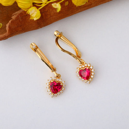 Ruby Heart Dangle Earring by Real Diamonds in 14K Solid Gold, July Birthstone Jewelry Queen Jewelry Earrings