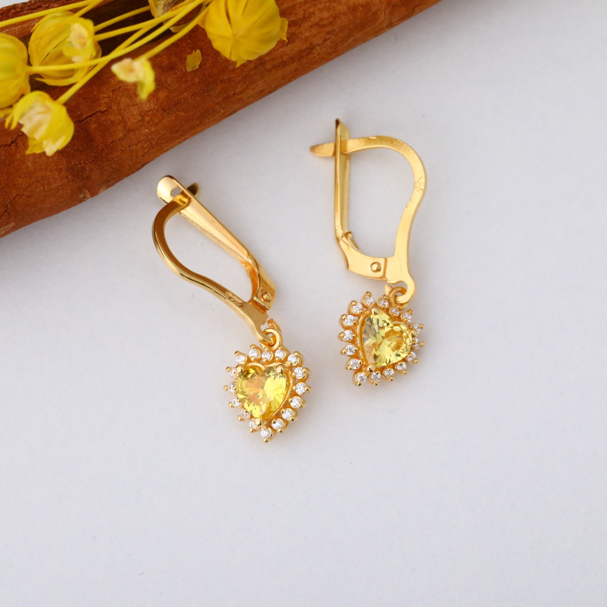 Yellow Topaz Heart Dangle Earring by Real Diamonds in 14K Solid Gold, Birthstone Jewelry Queen Jewelry Earrings