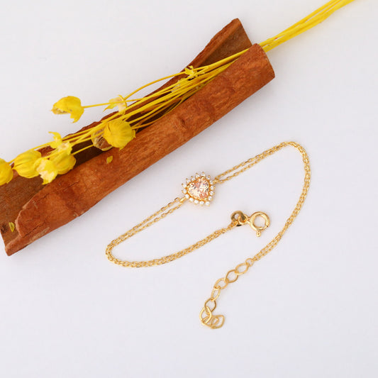 Citrine Heart Bracelet by 16 Real Diamonds in 14K Solid Gold, November Birthstone Jewelry Queen Jewelry Bracelet