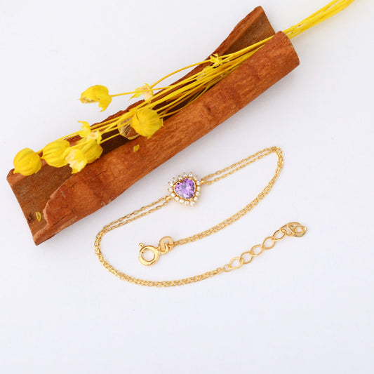 Amethyst Heart Bracelet by 16 Real Diamonds in 14K Solid Gold, February Birthstone Jewelry Queen Jewelry Bracelet