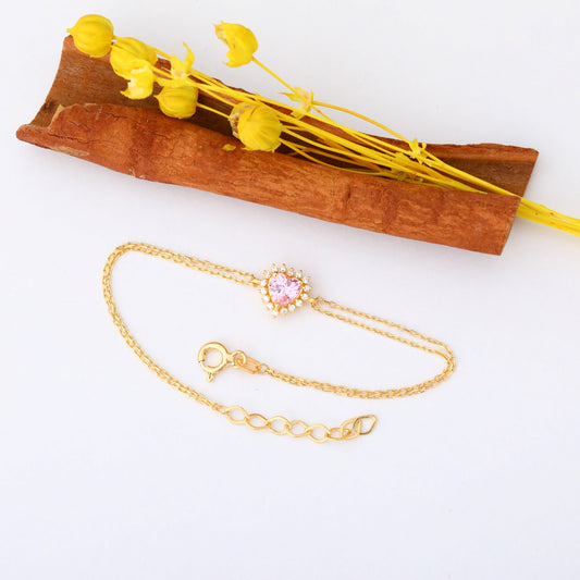 Pink Tourmaline Heart Bracelet by 16 Real Diamonds in 14K Solid Gold, October Birthstone Jewelry Queen Jewelry Bracelet