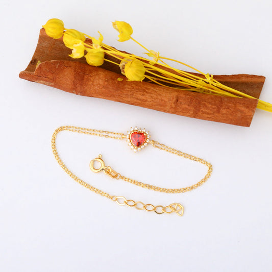 Garnet Heart Bracelet by 16 Real Diamonds in 14K Solid Gold, January Birthstone Jewelry Queen Jewelry Bracelet