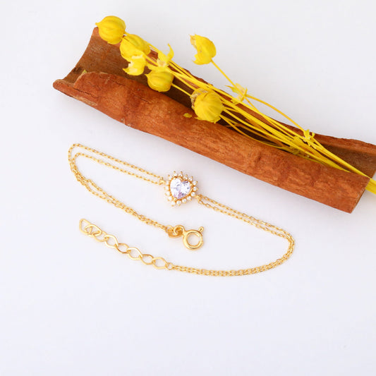 Alexandrite Heart Bracelet by 16 Real Diamonds in 14K Solid Gold, June Birthstone Jewelry Queen Jewelry Bracelet