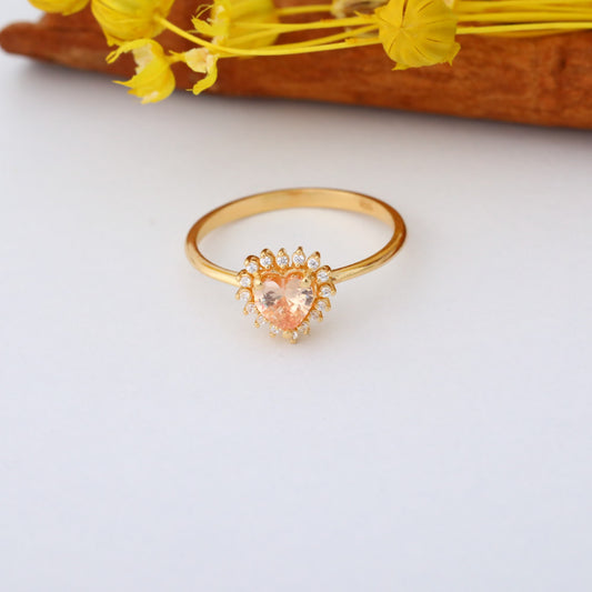 Citrine Heart Ring by 16 Real Diamonds in 14K Solid Gold, November Birthstone Jewelry Queen Jewelry Rings