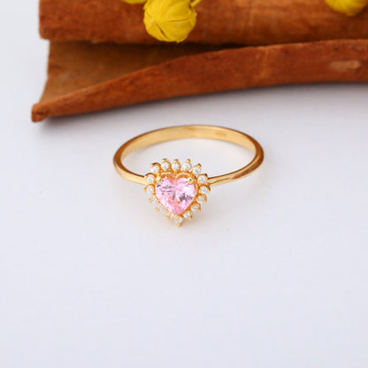 Pink Tourmaline Heart Ring by 16 Real Diamonds in 14K Solid Gold, October Birthstone Jewelry Queen Jewelry Rings