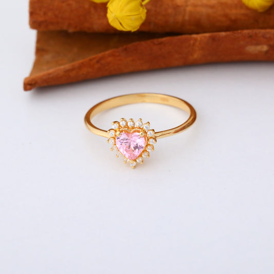Pink Tourmaline Heart Ring by 16 Real Diamonds in 14K Solid Gold, October Birthstone Jewelry Queen Jewelry Rings