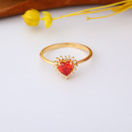 Garnet Heart Ring by 16 Real Diamonds in 14K Solid Gold, January Birthstone Jewelry Queen Jewelry Rings