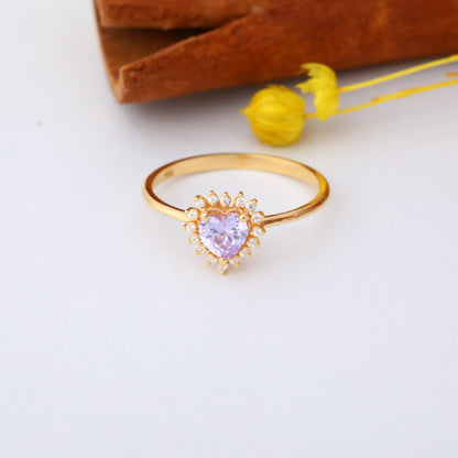 Alexandrite Heart Ring by 16 Real Diamonds in 14K Solid Gold, June Birthstone Jewelry Queen Jewelry Rings