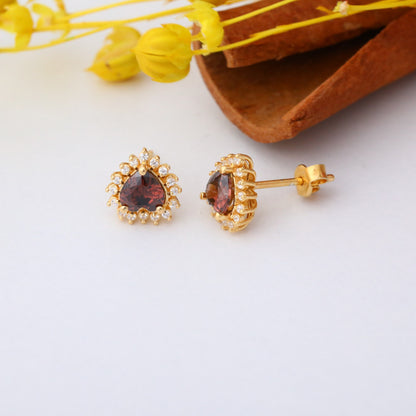 Smoky Quartz Heart Shaped Stud Earring in 14K Solid Gold surrounded by Real Diamonds, Birthstone Jewelry Queen Jewelry Earrings