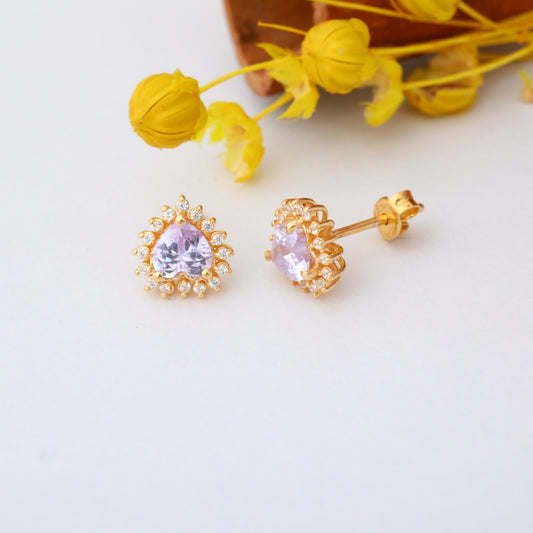 Alexandrite Heart Shaped Stud Earring in 14K Solid Gold surrounded by Real Diamonds, June Birthstone Jewelry Queen Jewelry Earrings