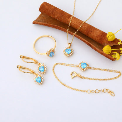 Blue Topaz Heart Bracelet by 16 Real Diamonds in 14K Solid Gold, December Birthstone Jewelry Queen Jewelry Bracelet