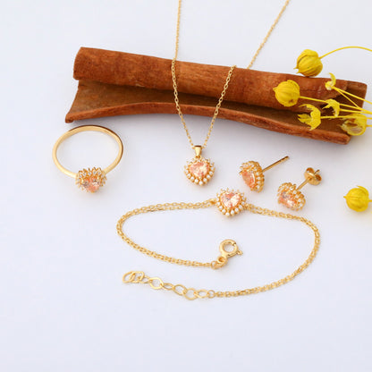 Citrine Heart Shaped Stud Earring in 14K Solid Gold surrounded by Real Diamonds, November Birthstone Jewelry Queen Jewelry Earrings