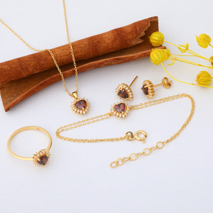 Smoky Quartz Heart Shaped Stud Earring in 14K Solid Gold surrounded by Real Diamonds, Birthstone Jewelry Queen Jewelry Earrings