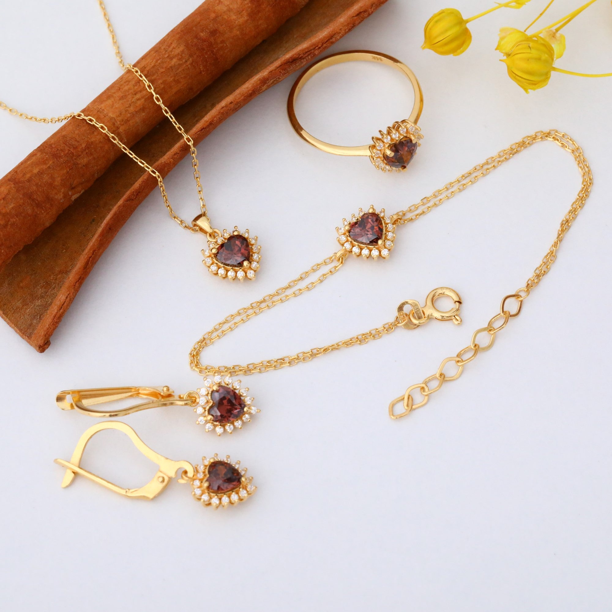 Smoky Quartz Heart Dangle Earring by Real Diamonds in 14K Solid Gold, Birthstone Jewelry Queen Jewelry Earrings