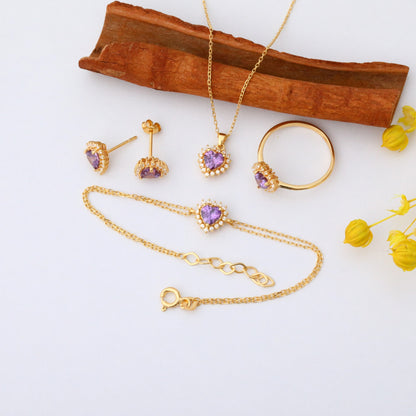 Amethyst Heart Dangle Earring by Real Diamonds in 14K Solid Gold, February Birthstone Jewelry Queen Jewelry Earrings