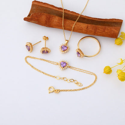 Amethyst Heart Necklace Surrounded by Real Diamonds in 14K Solid Gold Pendant, February Birthstone Charms Queen Jewelry Necklace