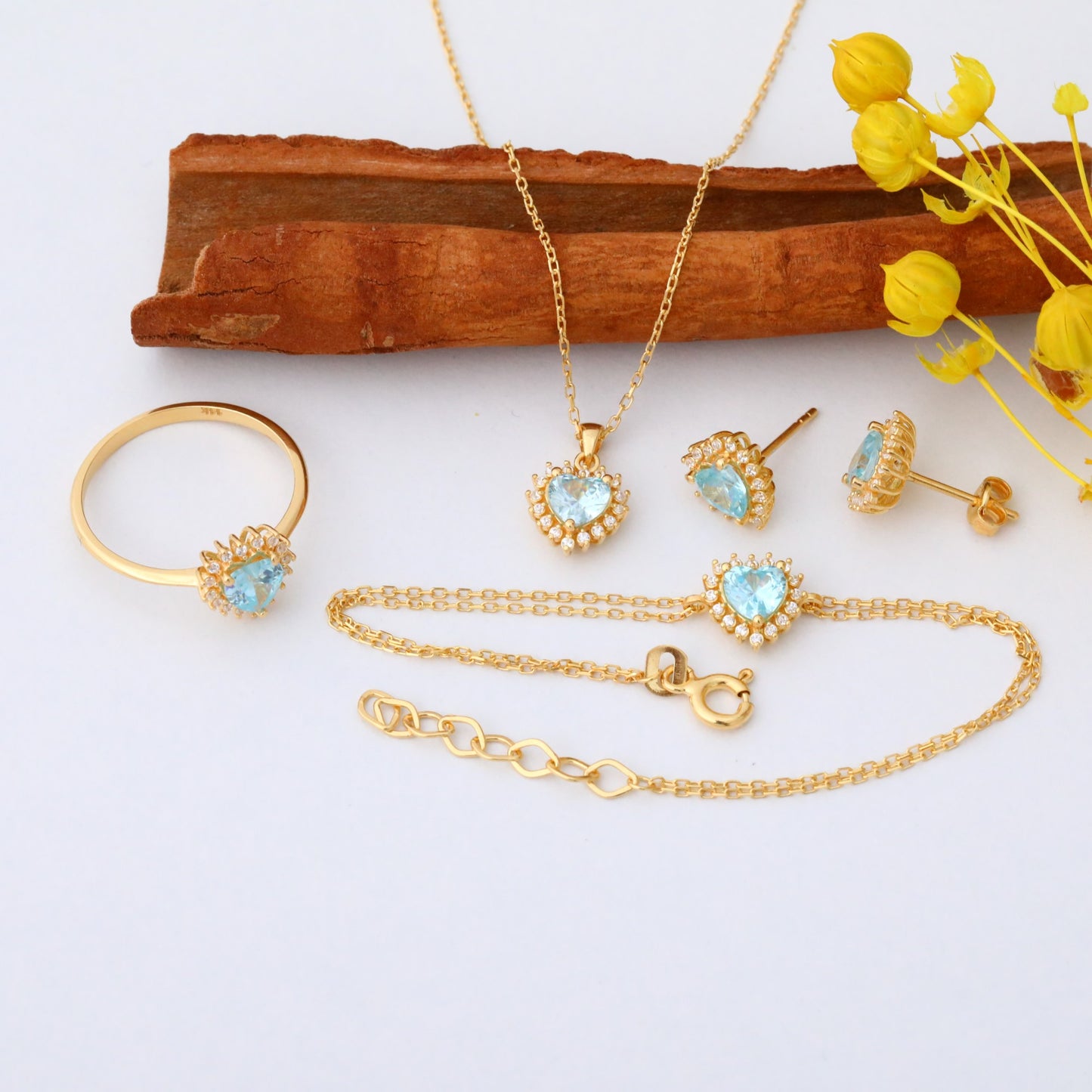 Aquamarine Heart Bracelet by 16 Real Diamonds in 14K Solid Gold, March Birthstone Jewelry Queen Jewelry Bracelet