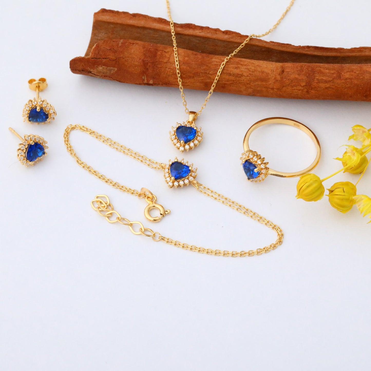 Sapphire Heart Shaped Stud Earring in 14K Solid Gold surrounded by Real Diamonds, September Birthstone Jewelry Queen Jewelry Earrings