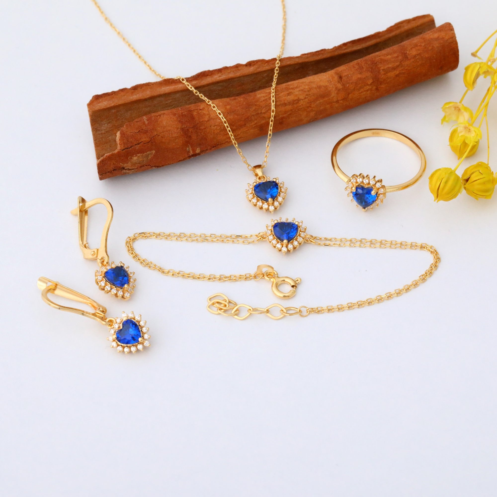Sapphire Heart Dangle Earring by Real Diamonds in 14K Solid Gold, September Birthstone Jewelry Queen Jewelry Earrings