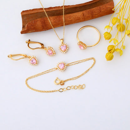 Pink Tourmaline Heart Shaped Stud Earring in 14K Solid Gold surrounded by Real Diamonds, October Birthstone Jewelry Queen Jewelry Earrings