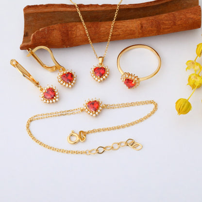 Garnet Heart Necklace Surrounded by Real Diamonds in 14K Solid Gold Pendant, January Birthstone Charms Queen Jewelry Necklace