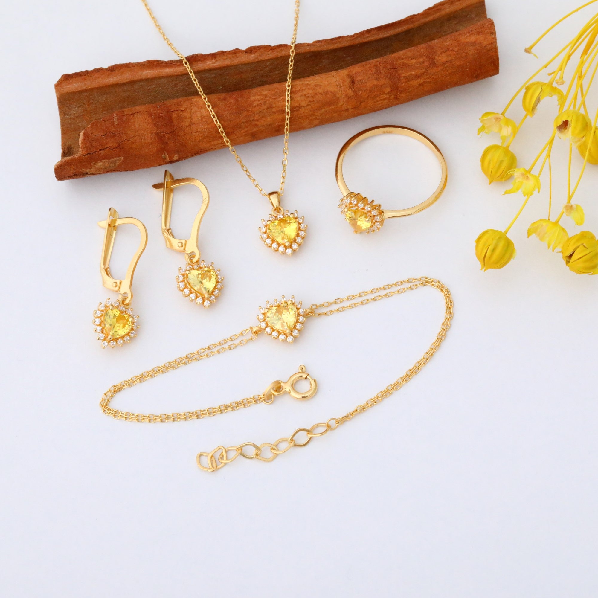 Yellow Topaz Heart Dangle Earring by Real Diamonds in 14K Solid Gold, Birthstone Jewelry Queen Jewelry Earrings